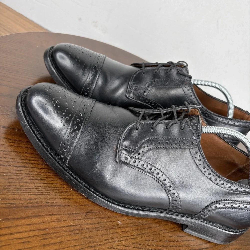 Allen Edmonds Sandford Shoes Men's 9 E Black Leather Cap Toe Brogue Oxford Dress